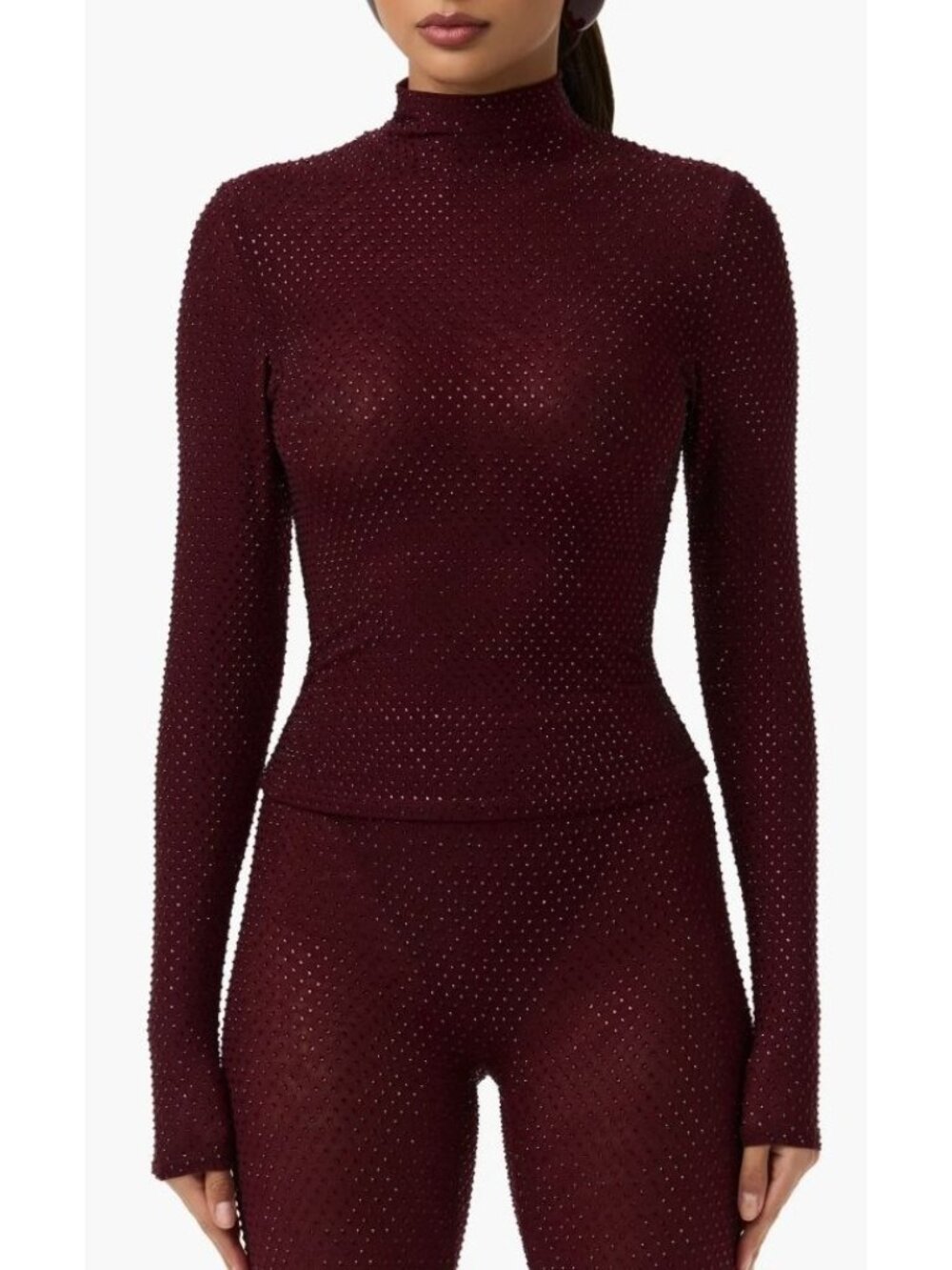 Naked Wardrobe Rhinestone Long Sleeve Top Dark Plum Women's Size XS NWT!